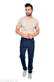 Navy denim jeans for men, size 28-40, classic fit on model