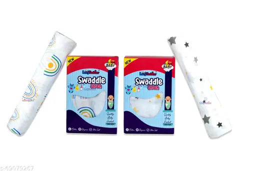 Organic yellow star rainbow muslin swaddle set, soft cotton for newborns, perfect baby gift