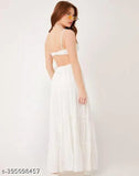 Stylish white viscose rayon skirt for women, solid pattern, multiple sizes from M to XXL