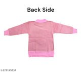 Pink acrylic self-design baby girl sweater with cartoon face pattern, long sleeves and round neck