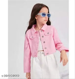 Trendy cotton jacket for kids, solid pattern, stretchable sleeves, size 5-6 years