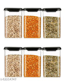 Unbreakable black plastic kitchen storage container set (6 pcs, 1100ml each), clear design for easy viewing, freezer and refrigerator safe