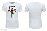 White polyester round neck yoga t-shirt with printed sublimation design, regular fit for sports use