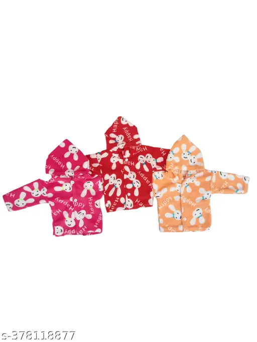 Winter wool hoodies set for baby boys & girls in long sleeves, printed pattern on top and bottom, made from wool