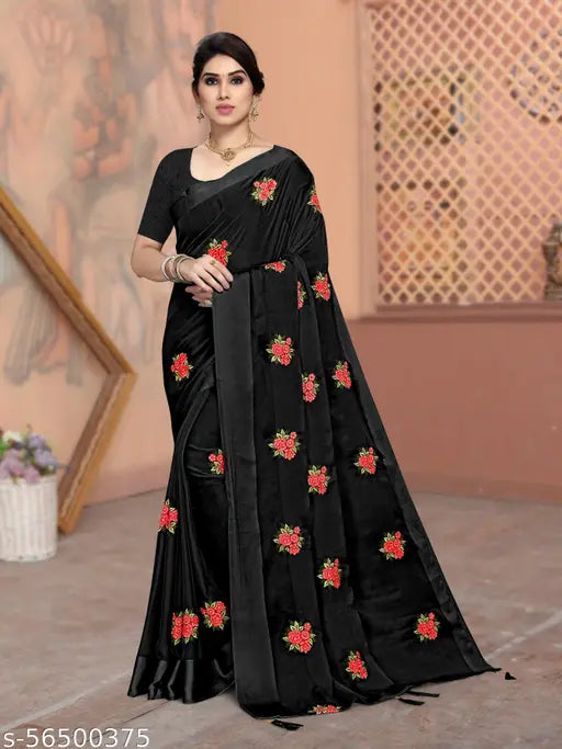 Heavy embroidered chiffon saree with hot fixing work, single piece, free size, Indian origin