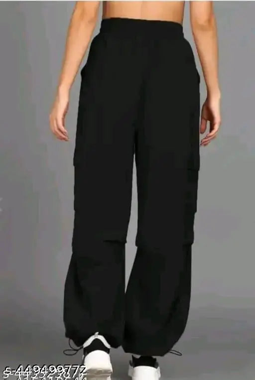 Black cotton lycra NS trouser for women, solid net style on mannequin