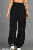 Black cotton lycra NS trouser for women, solid net style on mannequin