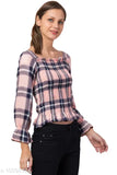 New Ria Ensemble women's tops, polyester, three-quarter sleeves, printed net pattern. Indian fashion tops on hanger