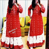 Red and white combination original rayon FancyKurti and Sharara Set, long-sleeved Indian ethnic ensemble