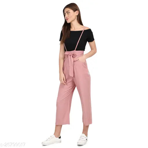 Rayon jumpsuit, solid pattern for women, short sleeves, comes with white crop top, India-made