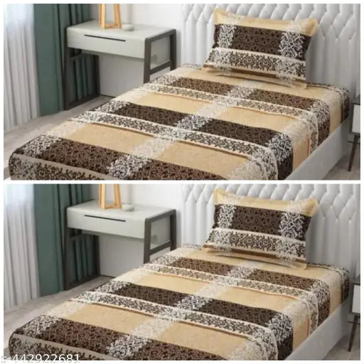 Prosseya Pure Cotton single bedsheet set with checkered pattern, two pillow covers for mild winter, ideal for adults. Made from 210 thread count cotton, origin India