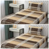 Prosseya Pure Cotton single bedsheet set with checkered pattern, two pillow covers for mild winter, ideal for adults. Made from 210 thread count cotton, origin India