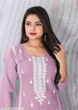 Stylish Viscose Rayon Diamond Embroidery Kurta sharara and dupatta set, three-quarter sleeves, festive wear