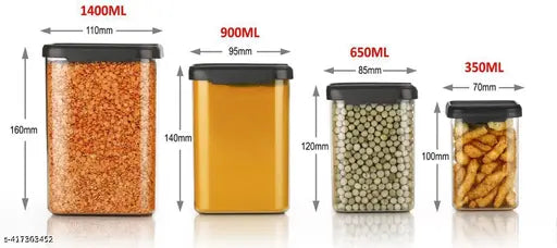 Premium plastic airtight square containers, unbreakable kitchen storage set with different capacities, multipurpose use for spices and groceries (10cm breadth, 10cm height, 10cm length)