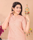 Handloom cotton Katha kurta palazzo set for women and girls, solid colored traditional Indian clothing with short sleeves and pocket