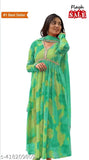 Multi-color anarkali kurti set with dupatta, gota patti style designer dress gown for women in Georgette fabric, three-quarter sleeves