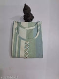 Green and white printed cotton blend straight kurti with 3/4 sleeves, perfect for casual or formal wear