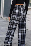 Black checked trouser pant, premium cotton blend for women's fashionable trousers, India-made quality fabric