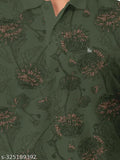 Olive cotton blend polo t-shirt for men with all-over print, comfortable stretch, and trendy design (India)