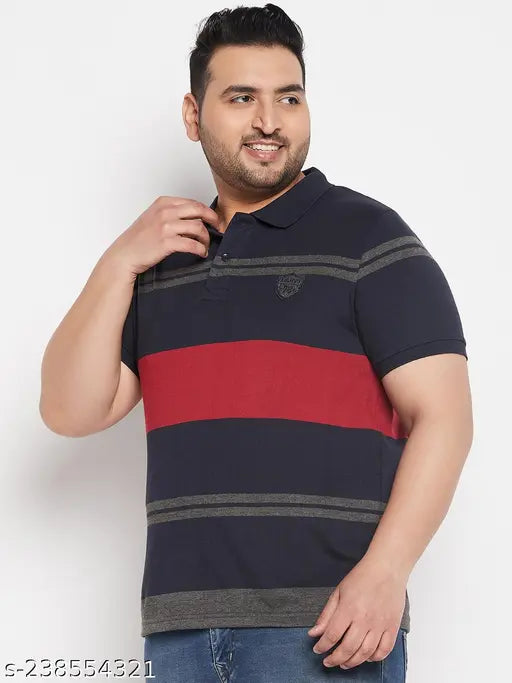 Austivo men's striped cotton blend t-shirt, short sleeves, size XXXL (48in chest, 29.5in length) - India