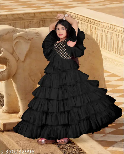 beautiful new net gown for 5-16 years girls, embellished short sleeves, various colors for parties and festive occasions, Indian Lehenga choli collection from GULNAZ FASHION