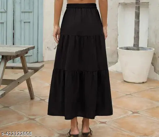 Rayon long black skirt, stylish solid plan design, Indian-made, available in S-XXXL sizes