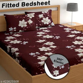 Double microfiber floral fitted bedsheet with 2 pillow covers, 100% cotton, India origin