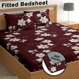 Double microfiber floral fitted bedsheet with 2 pillow covers, 100% cotton, India origin