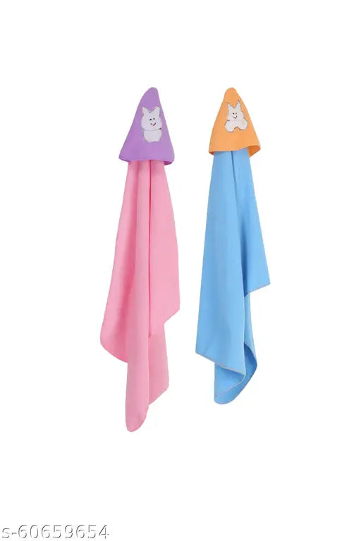 Fleece hooded baby blanket pack of 2, soft fleece for mild winter, fun cartoon print, India origin