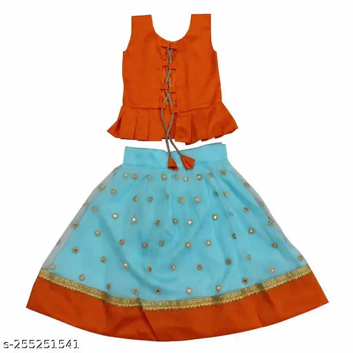 Chanderi cotton and net embellished girls lengha set, suitable for various events and functions