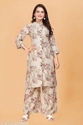 Art Silk printed straight kurta with Palazzo set, women's ethnic wear for weddings