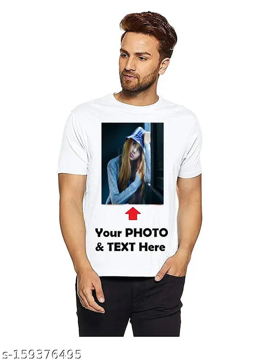 White polycotton unisex photo print T-shirt, machine washable with short sleeves, features customizable girlfriend design, comfortable and durable, made in India
