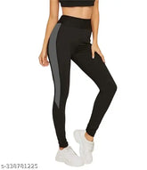 Black acrylic gym jeggings for women, stretchable striped design, free size 28-40