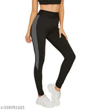 Black acrylic gym jeggings for women, stretchable striped design, free size 28-40