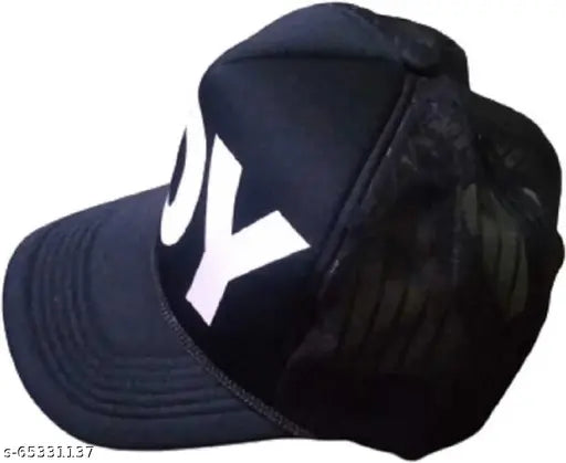 Black cotton printed baseball cap, half net design - onesize, Indian origin