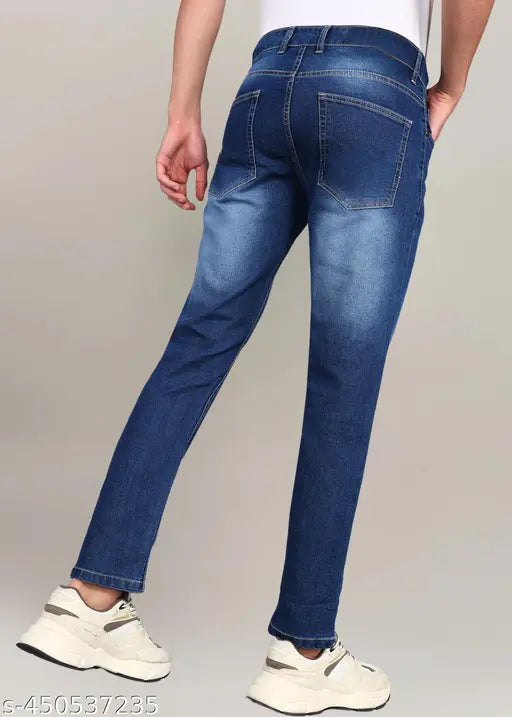 Blue denim jeans by Rusticblooms - premium stretch, dyed/washed, casual-to-nightwear fit, size 28 (28waist/30hip/39length), made in India