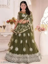 Kids net lehenga choli set with dupatta (pack of 1002), embellished semi-stitched, for ages 4-14 years