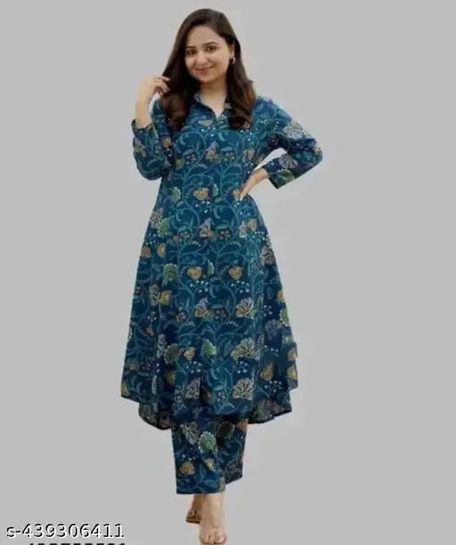 Rayon printed kurta and palazzos, three-quarter sleeves, vibrant Indian fashion