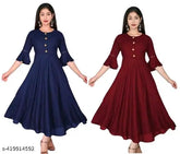 Navy Blue & Maroon Rayon Maxi Dresses (Pack of 2) - Stylish, flared A-line, comfortable lining, versatile length options
