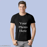 Black cotton men's personalized t-shirt with photo print on front, made in India