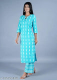 Printed cotton kurta set with palazzo bottoms, three-quarter sleeves, comfortable for parties and festive occasions