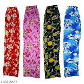 Synthetic polyester maxi pajama lower set of 4, soft and comfortable for women, India-made fabric