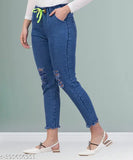 Stretchable premium denim blue jogger jeans for plus size women, mid-rise, baggy fit, anti-shrink, Indian manufacturer