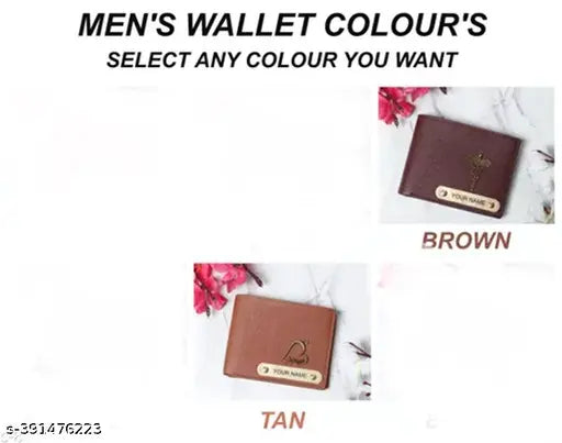 Brown faux leather personalized men's wallet, solid pattern, customize with details via WhatsApp
