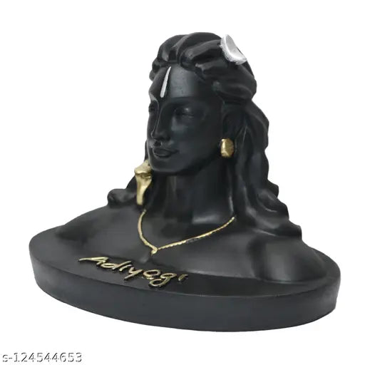 Black polyresin Adiyogi Shiva statue decorative showpiece - 11 cm, symbolizing strength and peace for home decor
