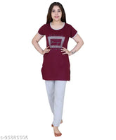 Printed cotton night suit, short sleeves, XXL size for ladies' lounge wear