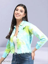 Cotton blend tie-dye women's jacket, long sleeves, sophisticated look, denim fabric, India origin