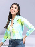Cotton blend tie-dye women's jacket, long sleeves, sophisticated look, denim fabric, India origin