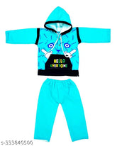 Newborn wool hoodie sweatshirt & pyjama pant pack for baby boy & girl, printed winter wear in 0-18M sizes