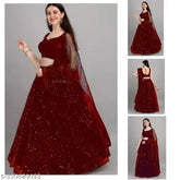 Maroon semi-stitched Lehenga Choli, embellished design, Indian craftsmanship for women's traditional wear